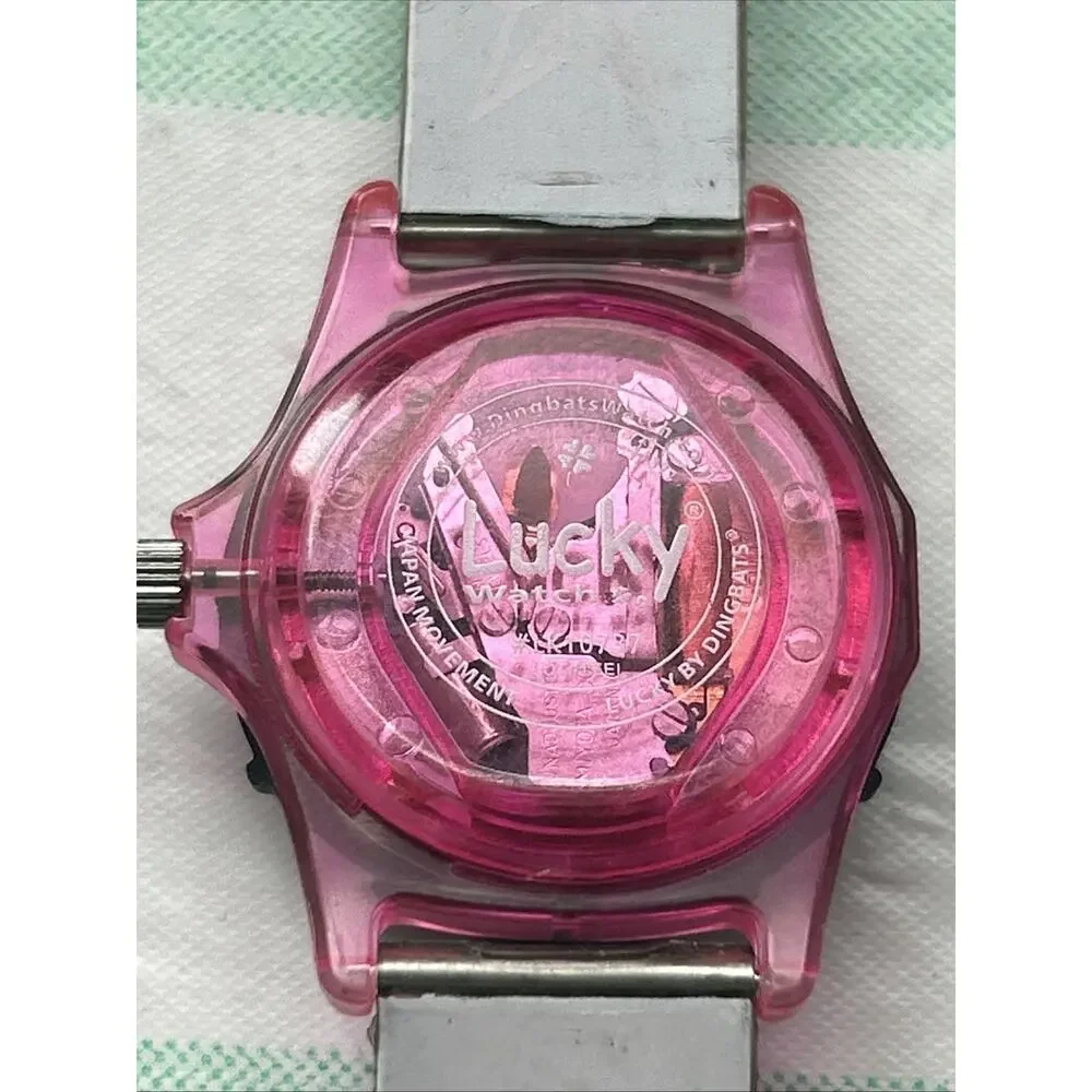 Lucky Pink Dial Black And Pink Star Band Kids Watch